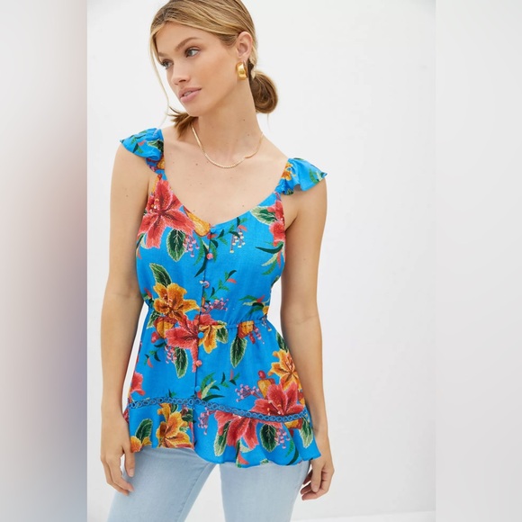 FARM Rio Ruffle Button Front Tank Top XS - Picture 3 of 14